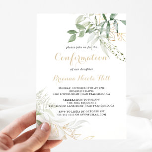 Bekräftelse av guld Grönt Foliage Calligraphy Inbjudningar