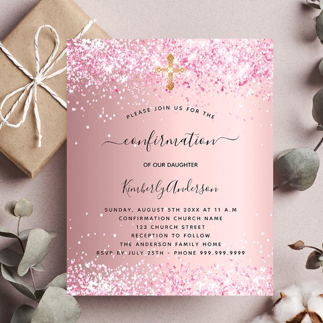Bekräftelse av inbjudan till  rosa glitter budget (Skapare uppladdad)