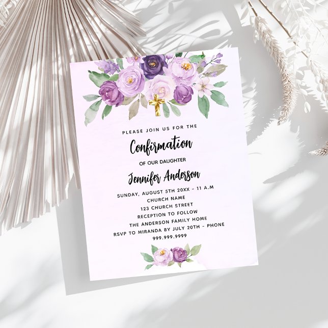 Bekräftelse av inbjudan till violett blommor i grö (Skapare uppladdad)