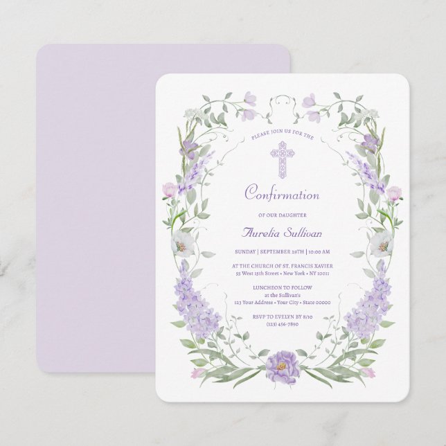 Bekräftelse av Lilac Flowers Ram Inbjudningar (Fram/baksida)