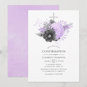 Bekräftelse av Lilac- och träkolsBlommigt Inbjudningar