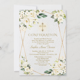 Bekräftelse av Luxury White Cream Flowers Guld Gir Inbjudningar