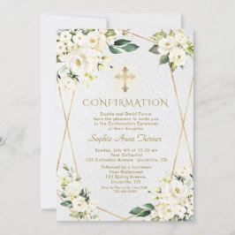 Bekräftelse av Luxury White Cream Flowers Guld Gir Inbjudningar