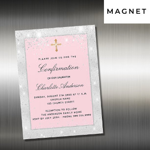 Bekräftelse av lyxen för silver rosa glitter-skrip magnetisk inbjudningskort