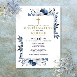 Bekräftelse av modern marin blå botanisk Blommigt Inbjudningar