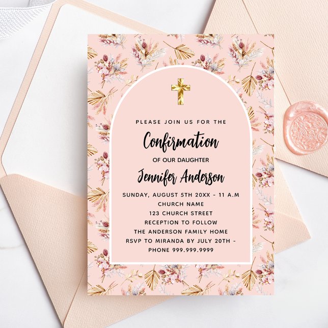 Bekräftelse av pampasgräblommor ro guld boho inbjudan vykort (Skapare uppladdad)