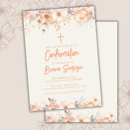 Bekräftelse av Peach Beige Ivory Flowers Blommigt Inbjudningar