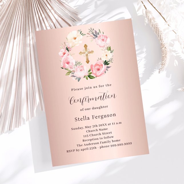 Bekräftelse av ro guld rosa blommigt kor inbjudningar (Skapare uppladdad)