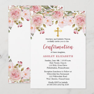 Bekräftelse av Rosa Watercolor Blommigt Girl Inbjudningar