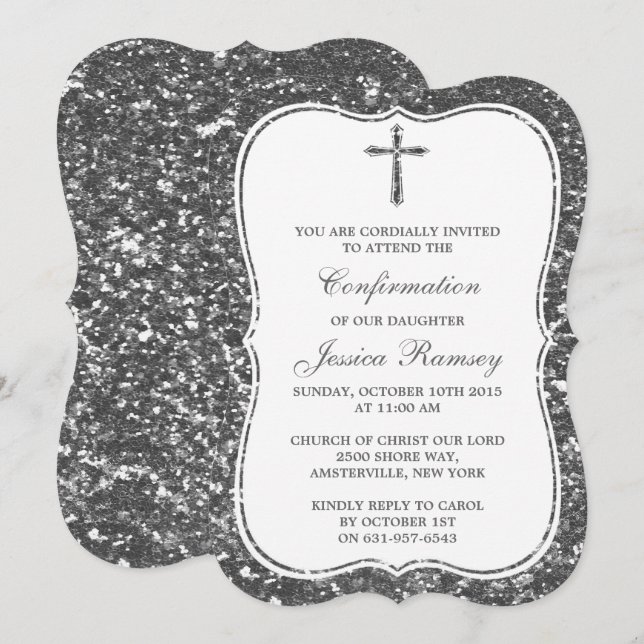 Bekräftelse av silver Glitter Kor Heliga Communion Inbjudningar (Fram/baksida)