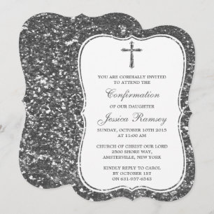 Bekräftelse av silver Glitter Kor Heliga Communion Inbjudningar