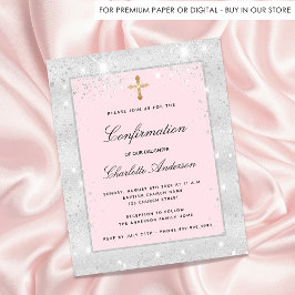 Bekräftelse av silver rosa glitter budgetinbjudan flygblad