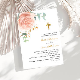 Bekräftelse av twillingar flickor ro guld blommigt inbjudningar