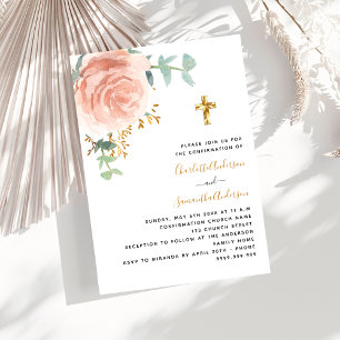 Bekräftelse av twillingar flickor ro guld blommigt inbjudningar