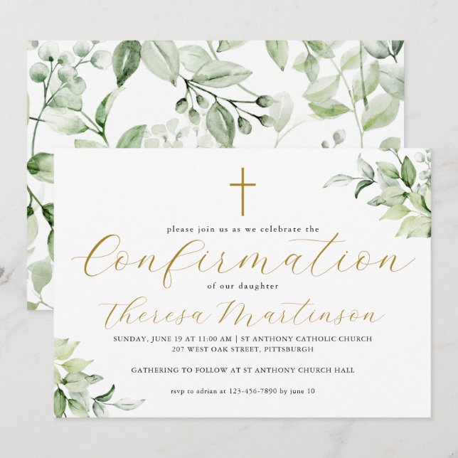 Bekräftelse av vackra Greenery och Kor Inbjudningar (Fram/baksida)