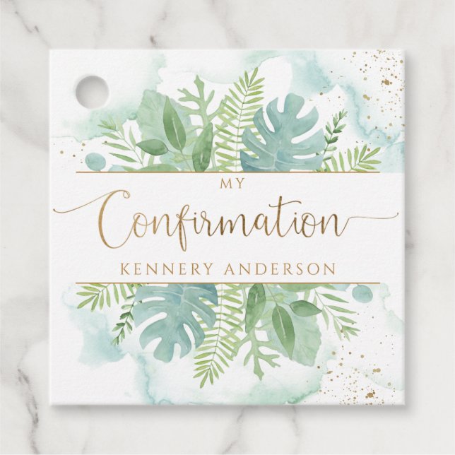 Bekräftelse av vattenfärgen Grey och Blue Grönt Gåvor Etiketter (Framsida)
