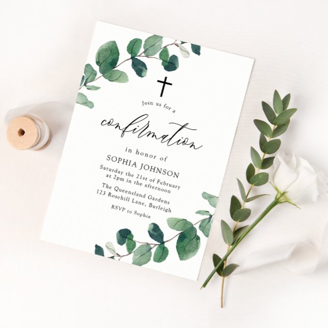 Bekräftelse av vattenfärgsfärg Grönt Löv Inbjudningar (Skapare uppladdad)