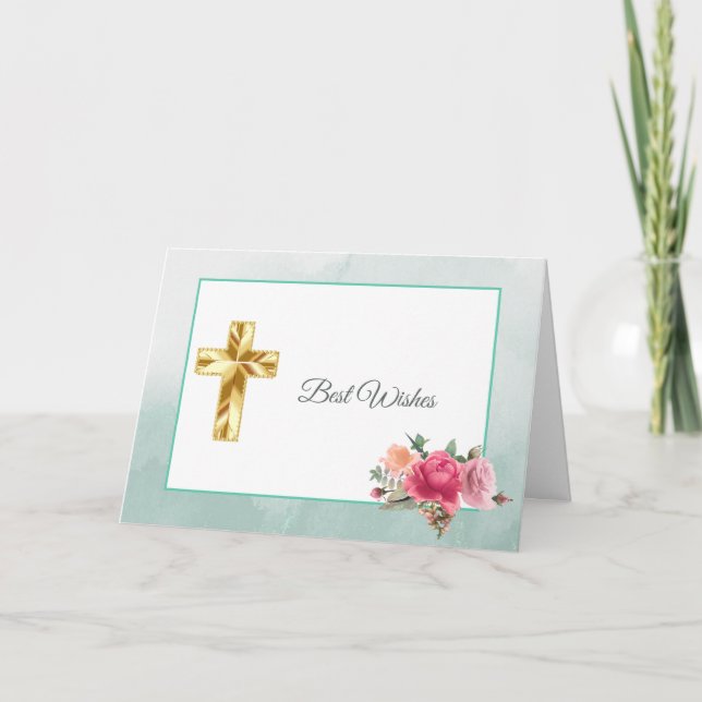 Bekräftelse av vattenfärgsRosa Blommigt Bukett med Kort (Framsida)