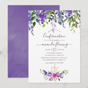 Bekräftelse av vattenfärgsviolett Blommigt Inbjudningar