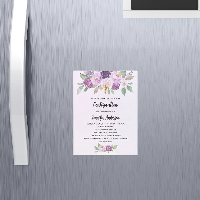 Bekräftelse av violettblommor grönenery kor lyxur magnetisk inbjudningskort (Skapare uppladdad)