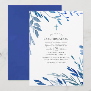 Bekräftelse av Watercolor Navy Indigo Lövs Inbjudningar