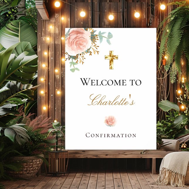 Bekräftelse blush rosa blommande eukalyptus välkom poster (Skapare uppladdad)