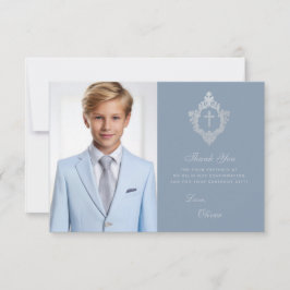 Bekräftelse Dammig Blå Pojke Foto Silver Krona Tack Kort