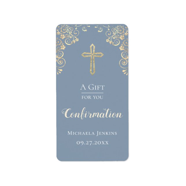 Bekräftelse Dusty Blue Guld Hand Sanitizer Adressetikett (Framsidan)