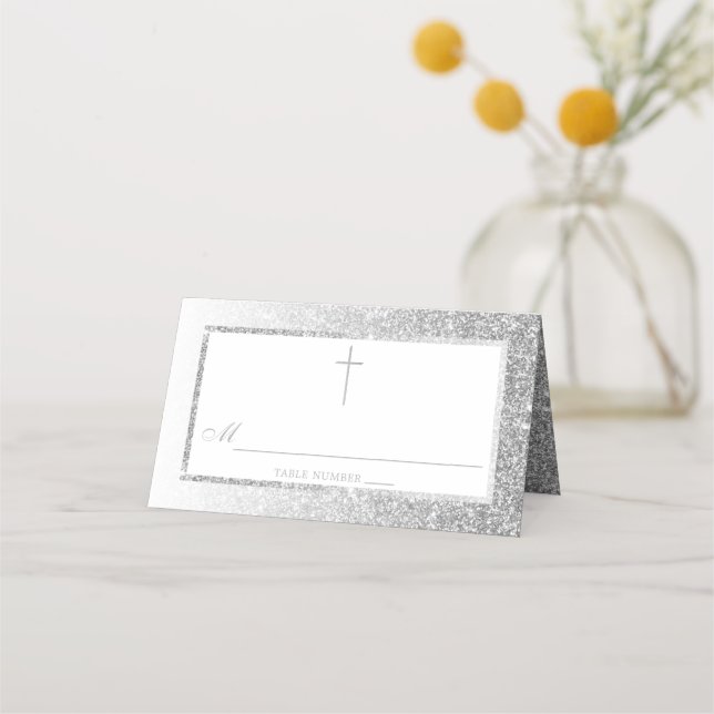 Bekräftelse eller abaptism vid elegant Glitter Placeringskort (Framsida)
