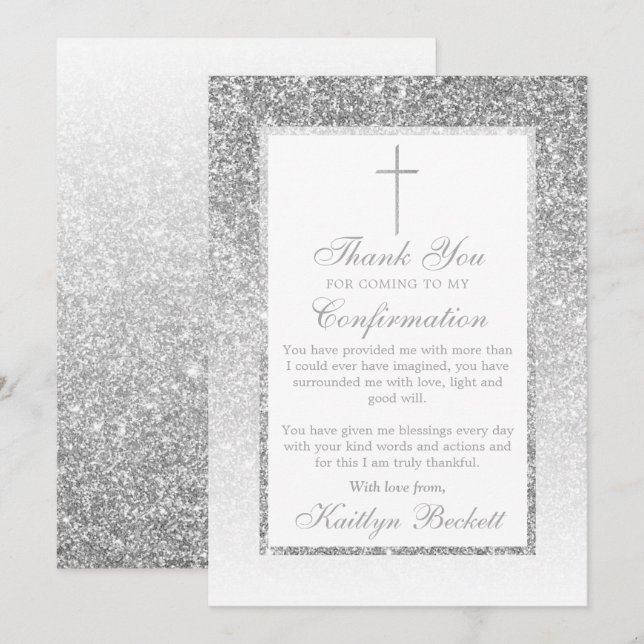 Bekräftelse eller abaptism vid elegant Glitter Tack Kort (Fram/baksida)
