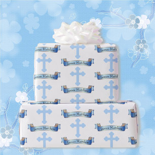 Bekräftelse eller baptism Boy's Namn Blue Kor Presentpapper