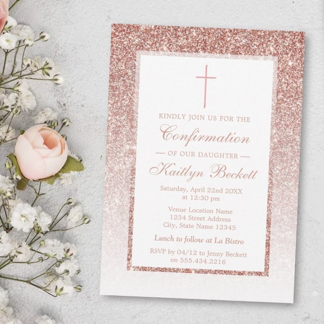 Bekräftelse eller baptism vid elegant Guld Glitter Inbjudningar (Skapare uppladdad)