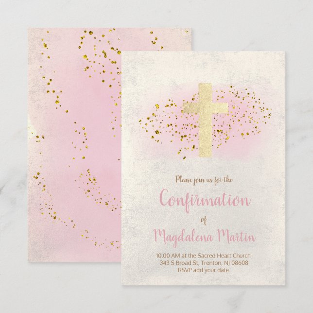 Bekräftelse | FAUX glitter och rosa vattenfärg Inbjudningar (Fram/baksida)