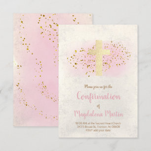 Bekräftelse FAUX glitter och rosa vattenfärg Inbjudningar