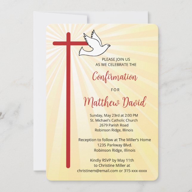 Bekräftelse för Boy Kor Dove Guld Rays Inbjudningar (Framsida)