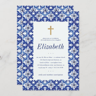 Bekräftelse för hennes blå Medelhavsbrickor Inbjudningar