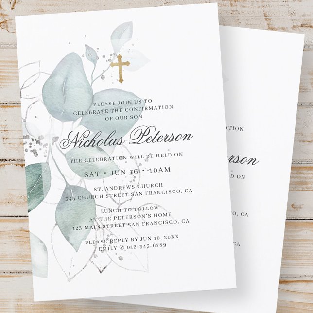 Bekräftelse för honom | Modern Foliage Guld Kor Inbjudningar (Skapare uppladdad)