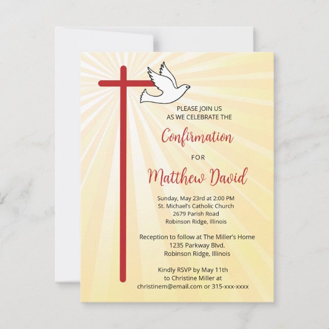 Bekräftelse för Male Kor Dove Guld Rays Inbjudningar (Framsida)