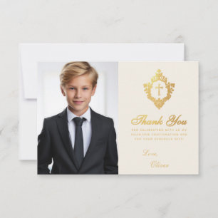 Bekräftelse Foto Guld Kors Crest Elfenben Elegant Tack Kort