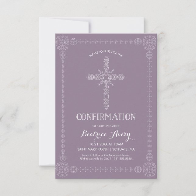 Bekräftelse Inbjudan, Flickinbjudan Elegant Kors Inbjudningar (Framsida)