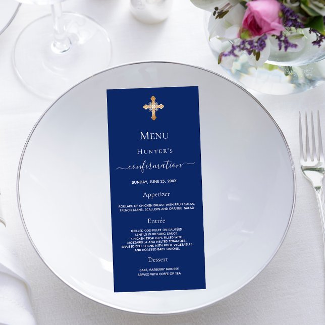 Bekräftelse Menu navy blue guld kor Reklamkort (Skapare uppladdad)