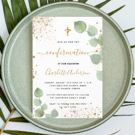 Bekräftelse på eucalyptus guld glitter flicka inbjudningar