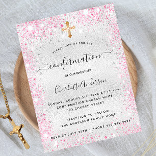 Bekräftelse på silver glitter rosa-miniatyrflicka inbjudan vykort