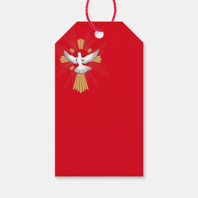 Bekräftelse Röda och vita duvan Kor Presentetikett (Framsidan)