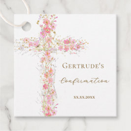 Bekräftelse rosa blommor kors gåvor etiketter