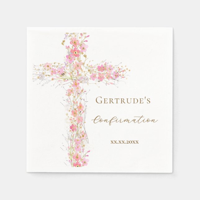 Bekräftelse rosa blommor kors pappersservett (Framsidan)
