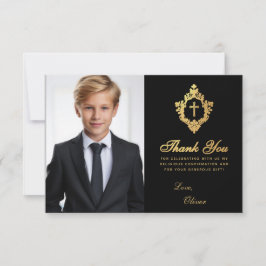Bekräftelse Svart Guld Kam Elegant Pojke Foto Tack Kort
