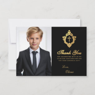 Bekräftelse Svart Guld Kam Elegant Pojke Foto Tack Kort