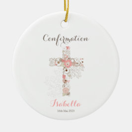 Bekräftelse vit blommigt kor julgransprydnad keramik