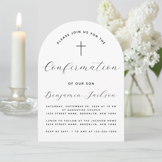 Bekräftelsebåge Minimalistisk Svart & Vitt Enkelt Inbjudningar (Skapare uppladdad)